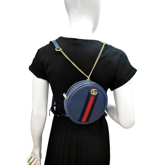GUCCI  Ophidia Mini GG Round Web Monogram Leather Backpack Bag Blue